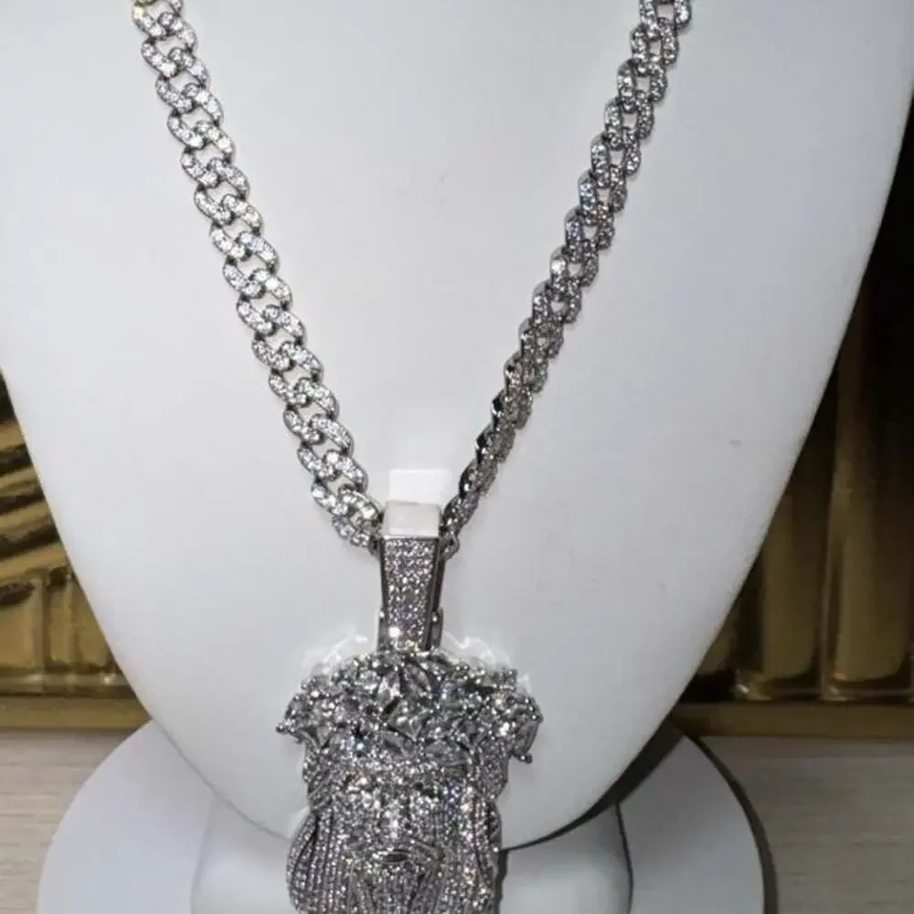 Iced Jesus Face Pendant Necklace 019 F